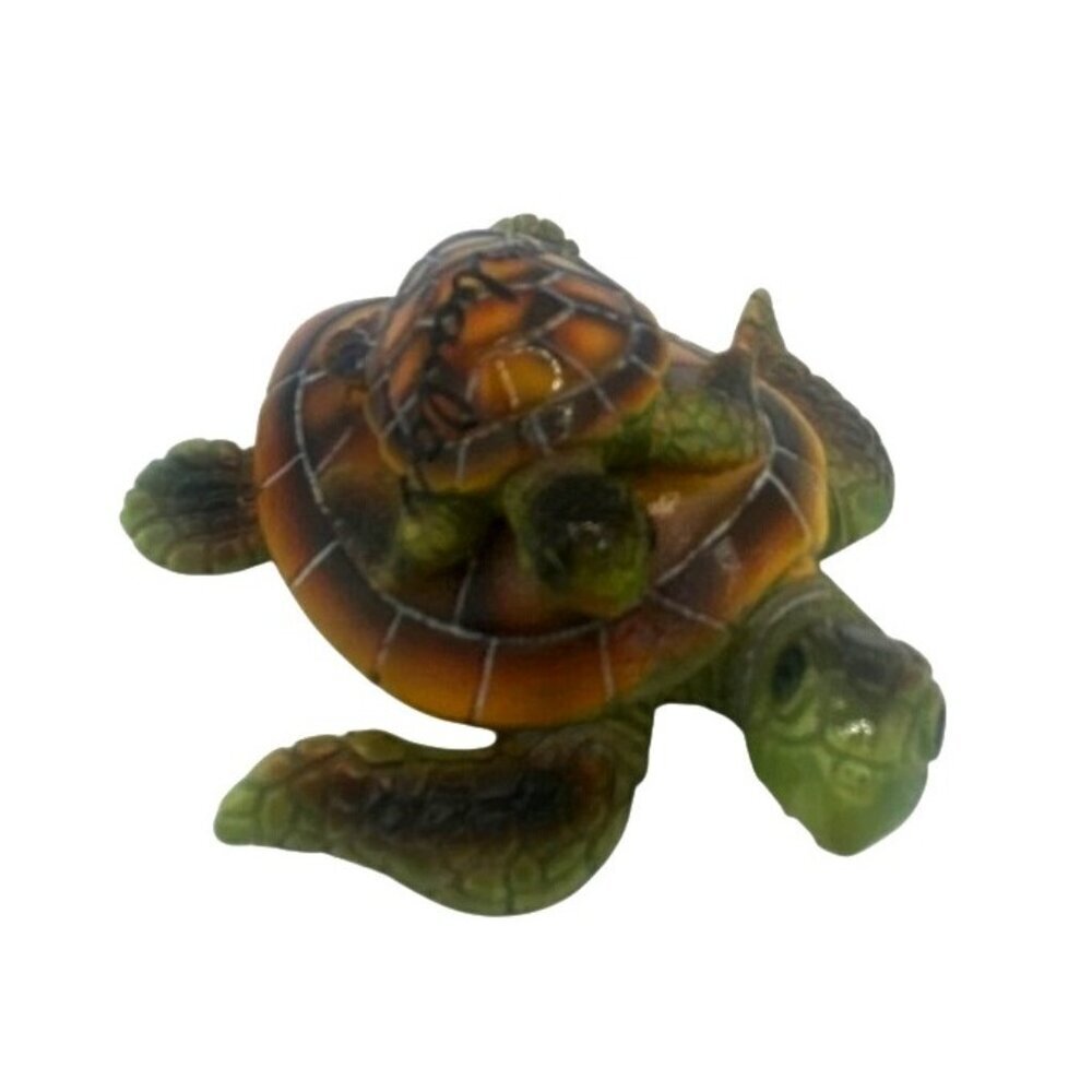 Turtle Figurine With Baby Turtle On Shell Nature Kidcore Realistic Collectible